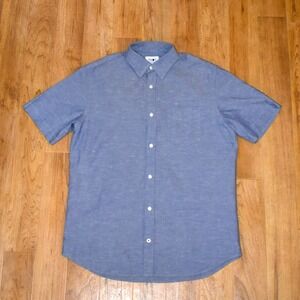 NN07 Leon Short Sleeve Shirt Mens Medium Blue Excellent Cotton Linen 5092